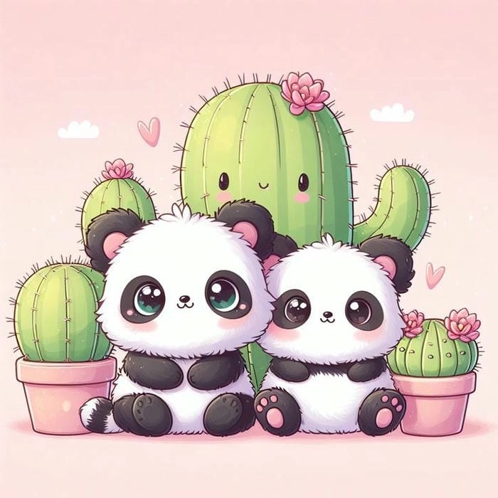 Gấu trúc chibi với biểu cảm ngây ngô đáng yêu