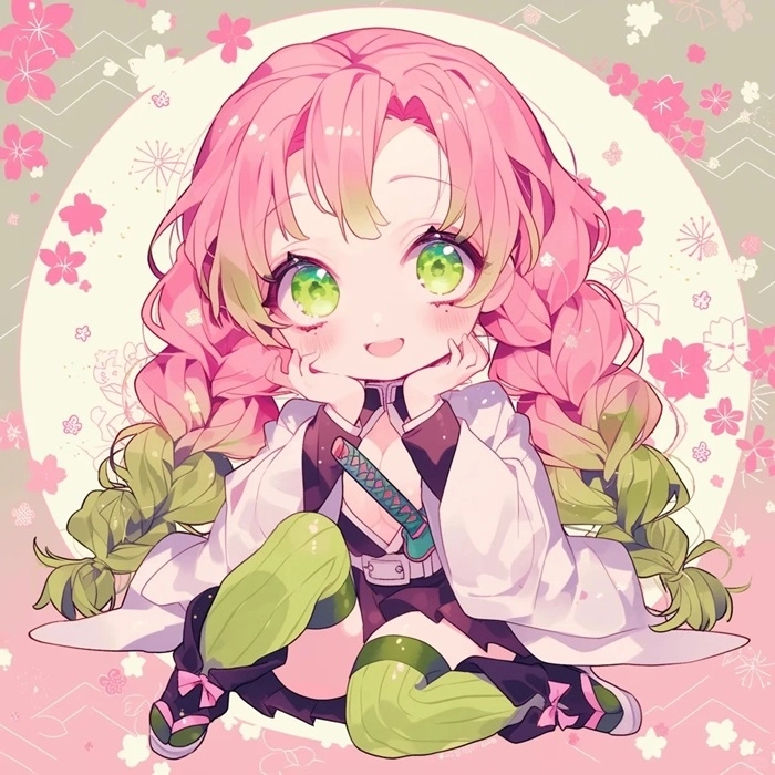 Cute chibi Mitsuri tạo cảm giác nhẹ nhàng và dễ mến.