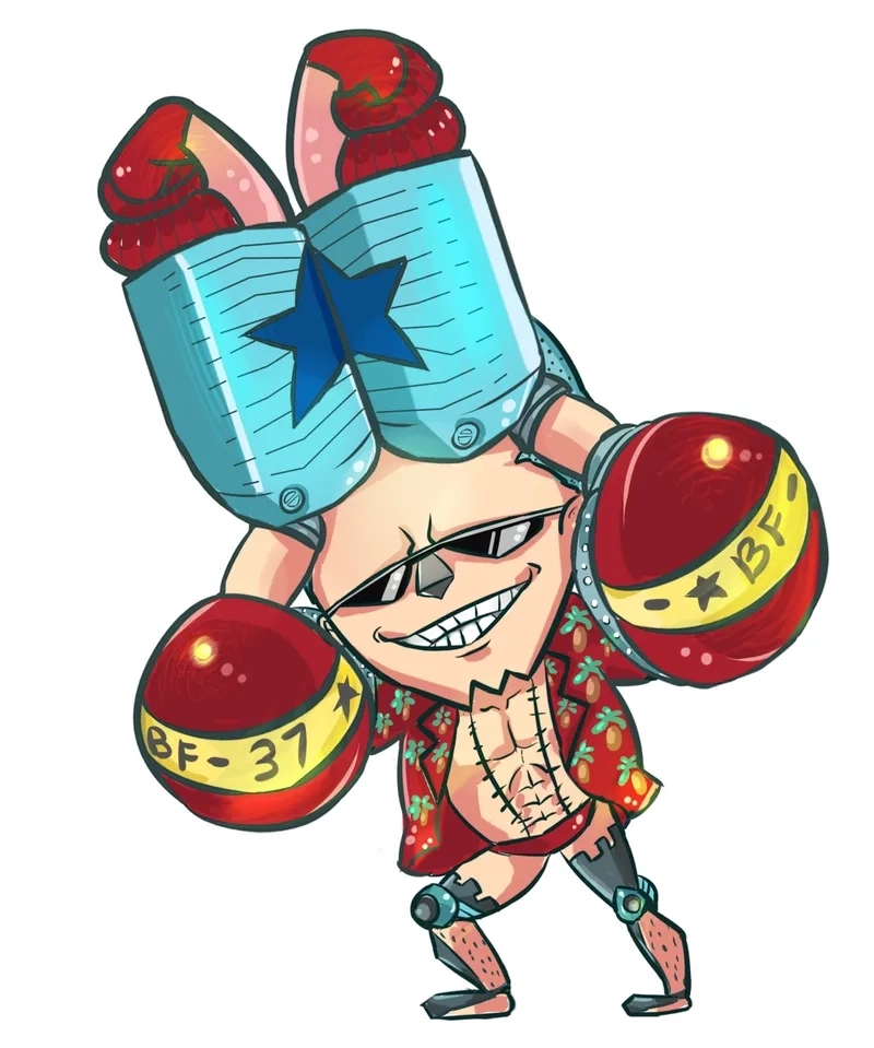 Sự kết hợp độc đáo giữa vẻ ngoài hầm hố và phong cách one piece franky chibi.