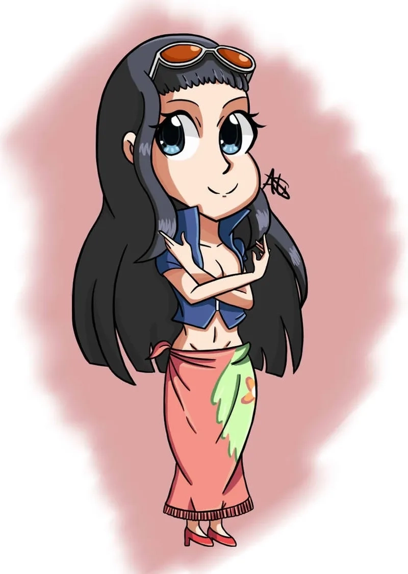 Tạo hình nhỏ nhắn nhưng vẫn giữ được nét thanh lịch của nhân vật nico robin chibi.