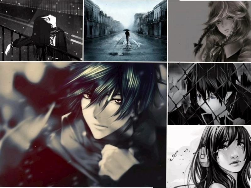 Ảnh anime đen trắng buồn với đôi mắt chất chứa tâm sự