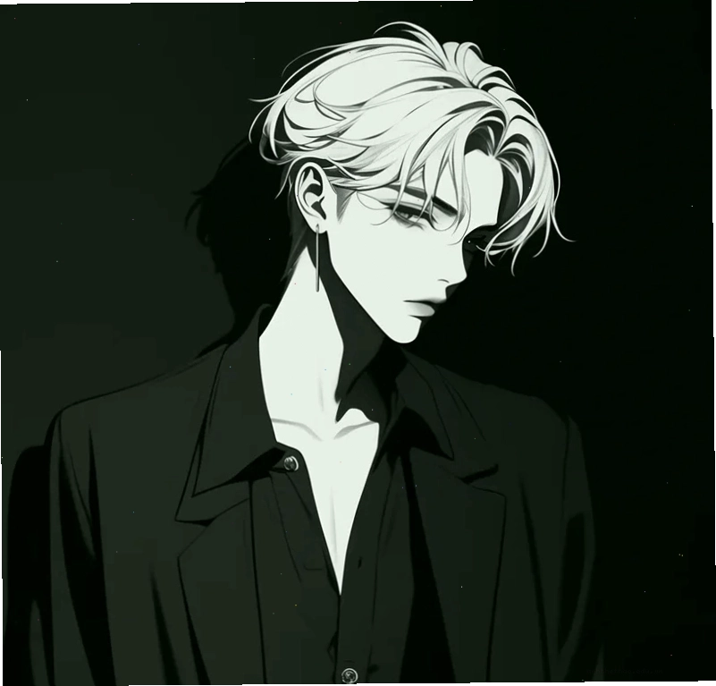 Ảnh anime nam đen trắng 7 trong khung cảnh lãng mạn, u buồn