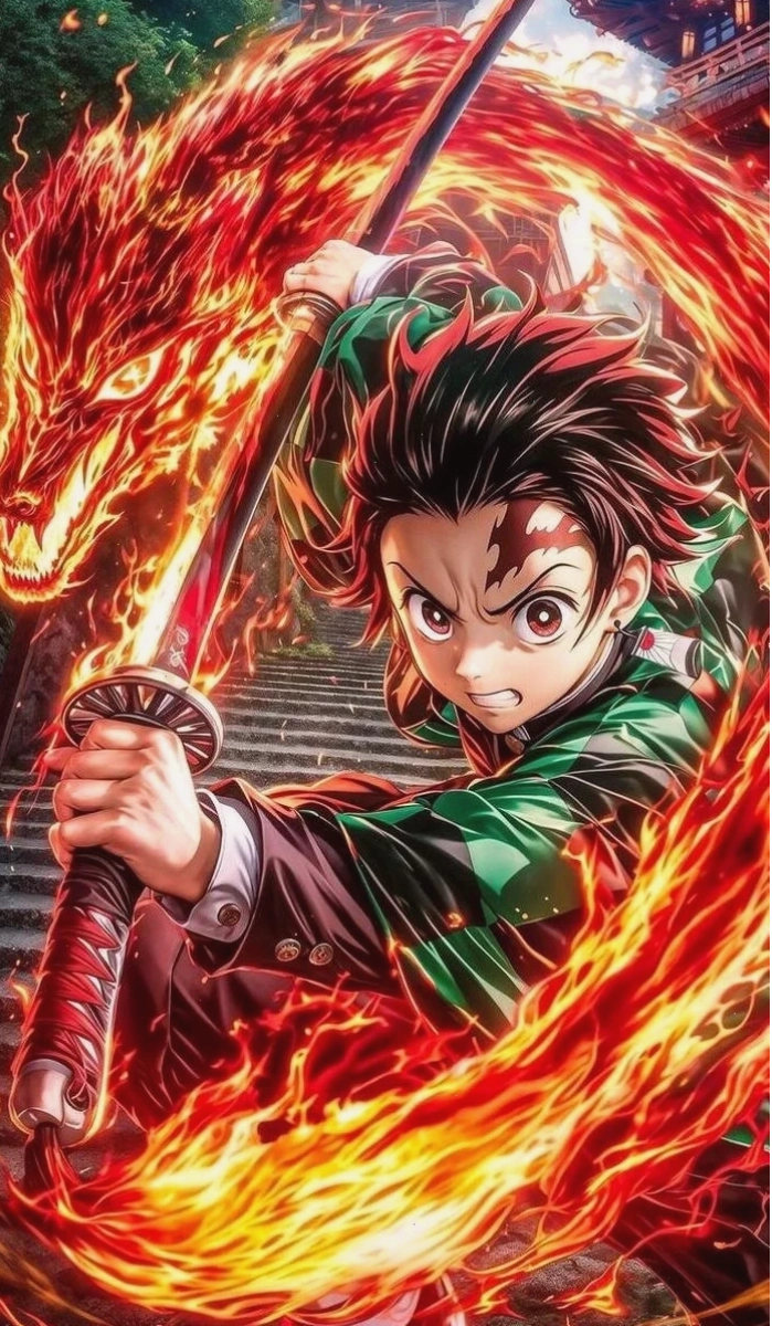 Ảnh Tanjiro Kamado với ánh mắt quyết tâm cao độ