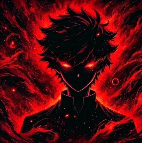 Anime nam ác quỷ với ánh mắt sắc lạnh và biểu cảm bí ẩn