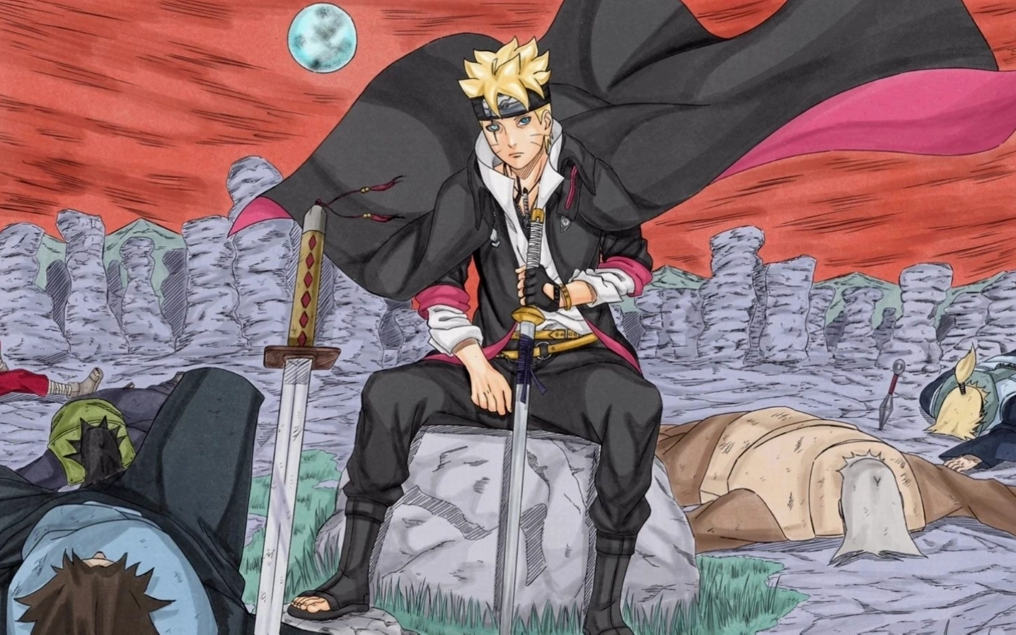 Boruto lạnh lùng trong tư thế sẵn sàng chiến đấu