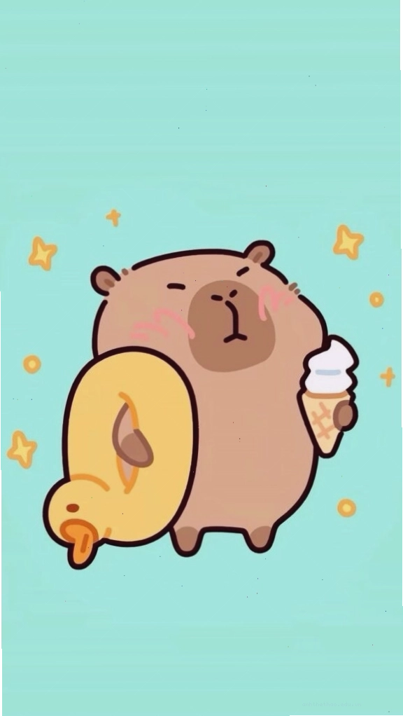Capybara cõng vịt vàng trên nền xanh