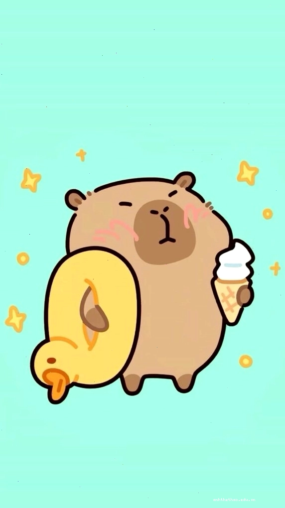 Capybara cõng vịt vàng, vô tri trên nền xanh