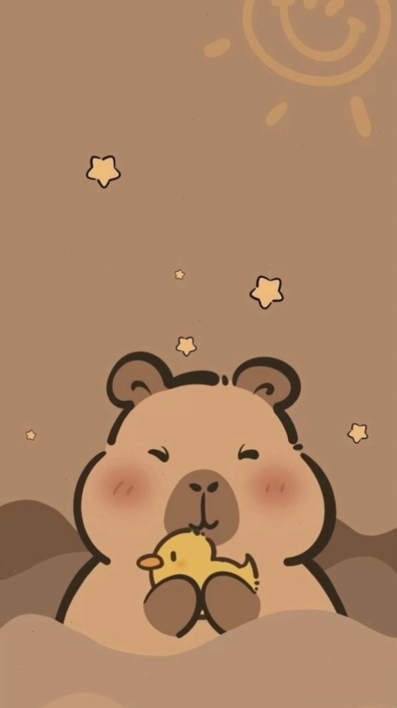Capybara ôm chú vịt vàng với vẻ mặt đơ