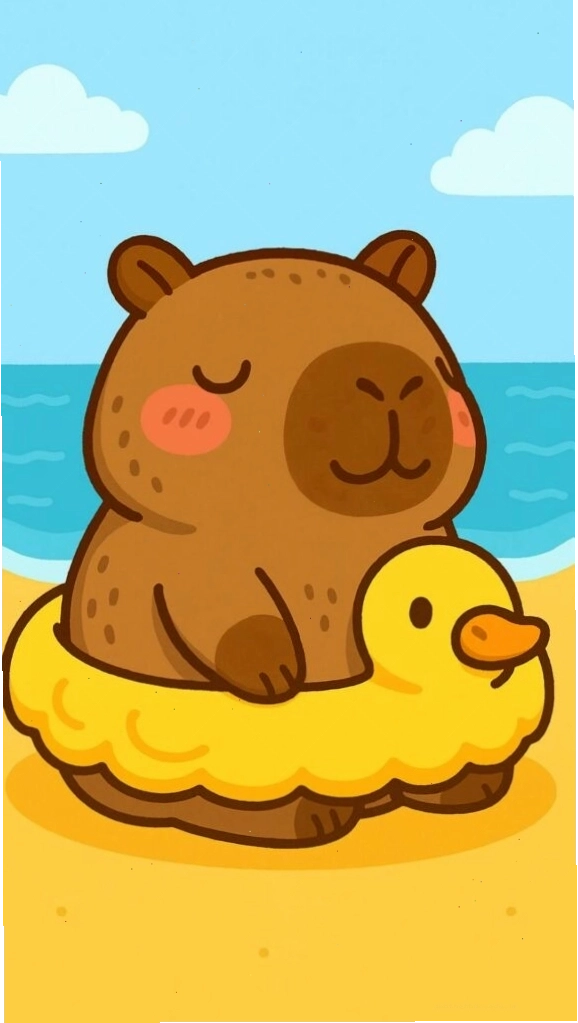 Capybara tắm biển trên phao vịt