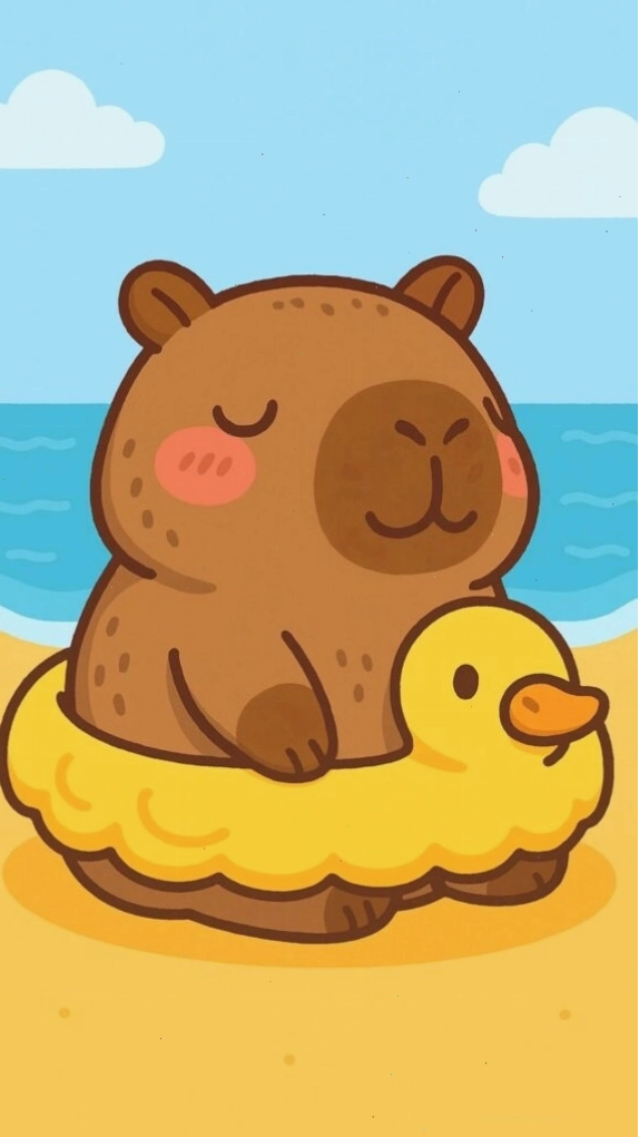 Capybara thư giãn tắm biển trên phao vịt