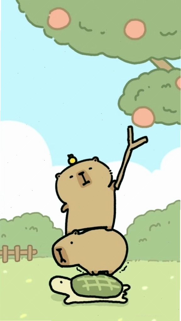 Capybara xếp chồng lên rùa hái quả