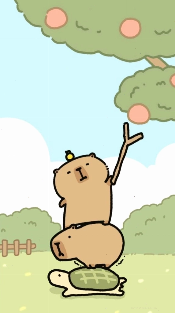 Capybara xếp chồng lên rùa hái quả