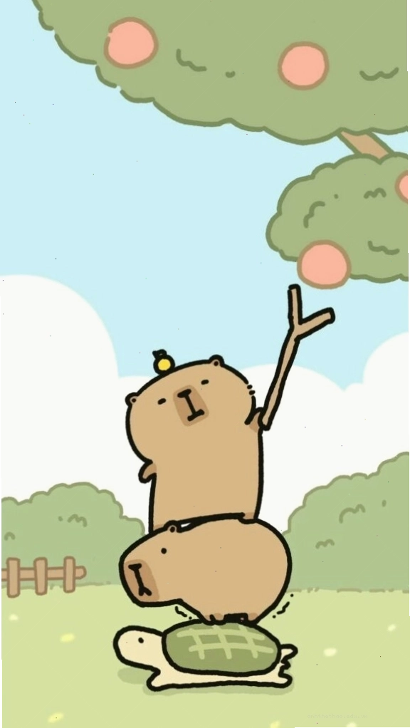 Capybara xếp chồng lên rùa hái quả
