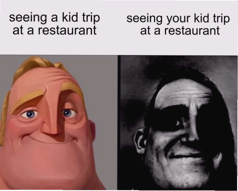 Hai phiên bản của meme Traumatized Mr. Incredible