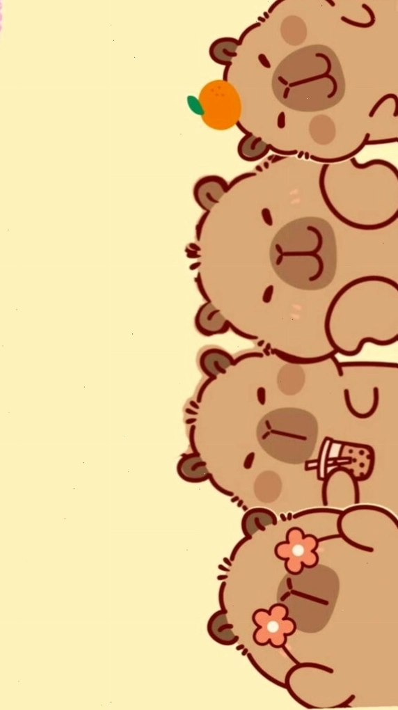 Hình ảnh capybara xếp hàng vô tri, đáng yêu