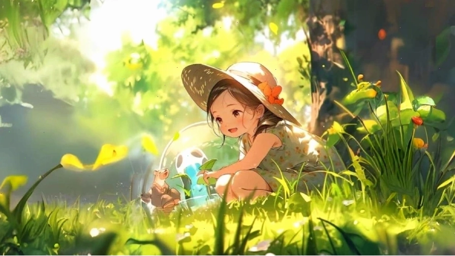 Hình nền 3D Anime với nhân vật dễ thương và hiệu ứng lấp lánh