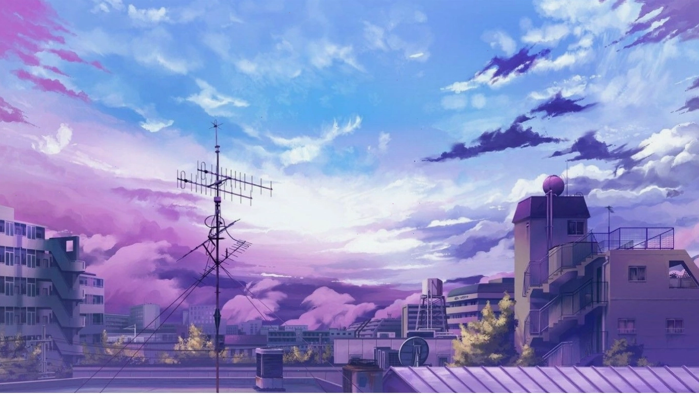 Hình nền anime phong cảnh thành phố về đêm, độ phân giải 1366x768