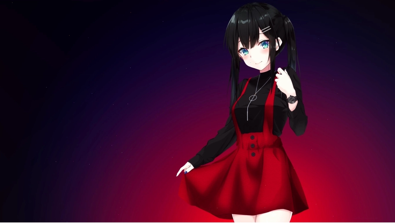 Hình nền cô gái anime mắt xanh trên nền tím, 1366x768