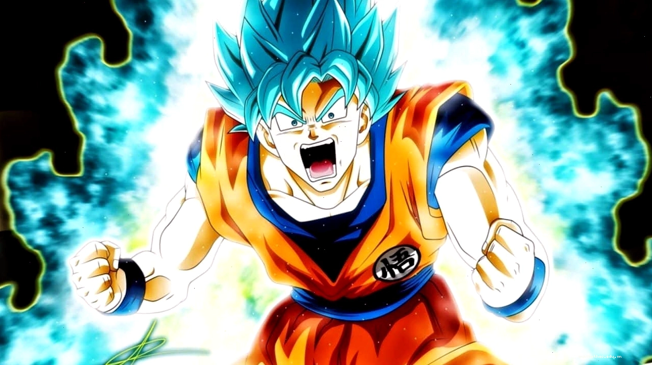 Hình nền Goku Super Saiyan Blue với mái tóc xanh ấn tượng