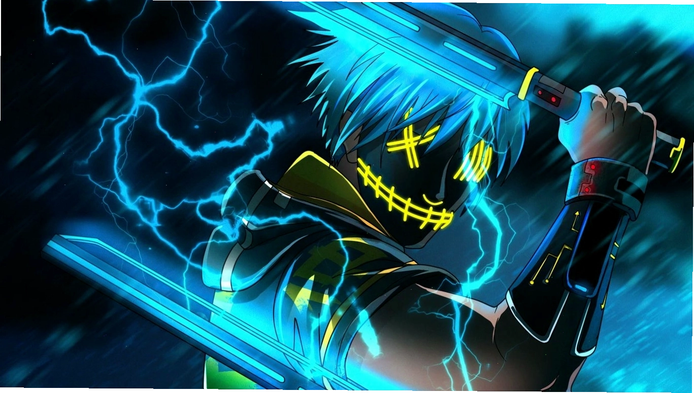 Hình nền máy tính anime 1366x768 với nhân vật nam và hiệu ứng ánh sáng