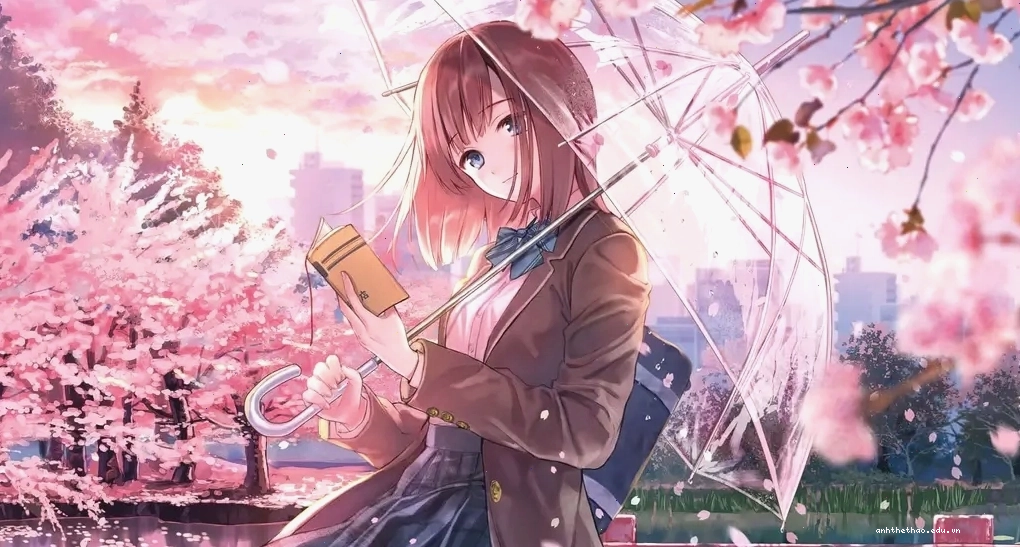 Một cô gái anime trong khung cảnh hoa anh đào