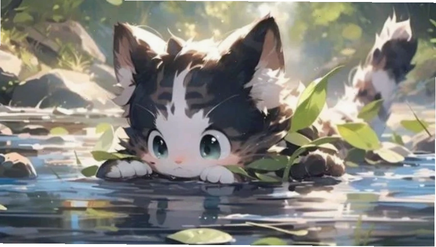 Nhân vật anime 3D dễ thương trên nền phong cảnh