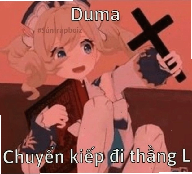 Nhân vật anime cầm thánh giá thể hiện phản ứng 