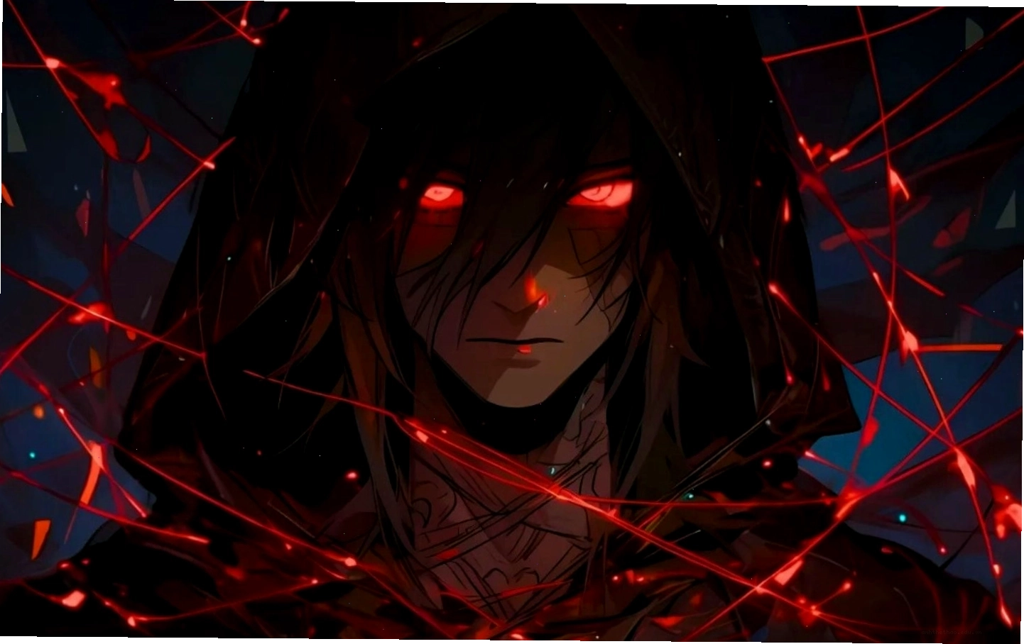 Nhân vật anime với đôi mắt bí ẩn trong không gian ma mị
